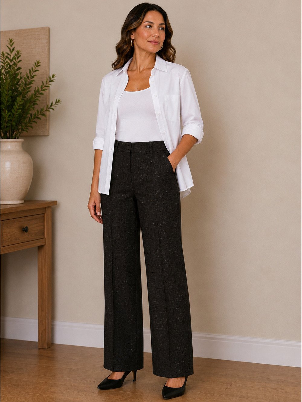 Façonnable Women's Brown Tweed Wool Blend Dress Pants Size 4